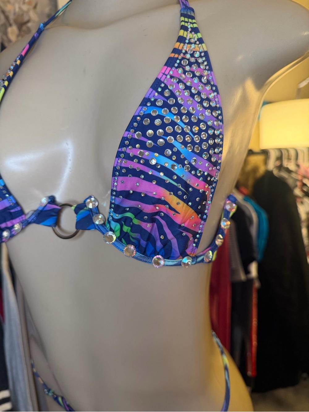Custom Neon Zebra Rhinestone Competition Bikini Set S - Picture 7 of 9
